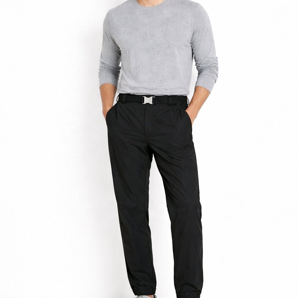 Tory Burch Poplin Jogger Pants Black Nylon Belted Designer Streetwear XL